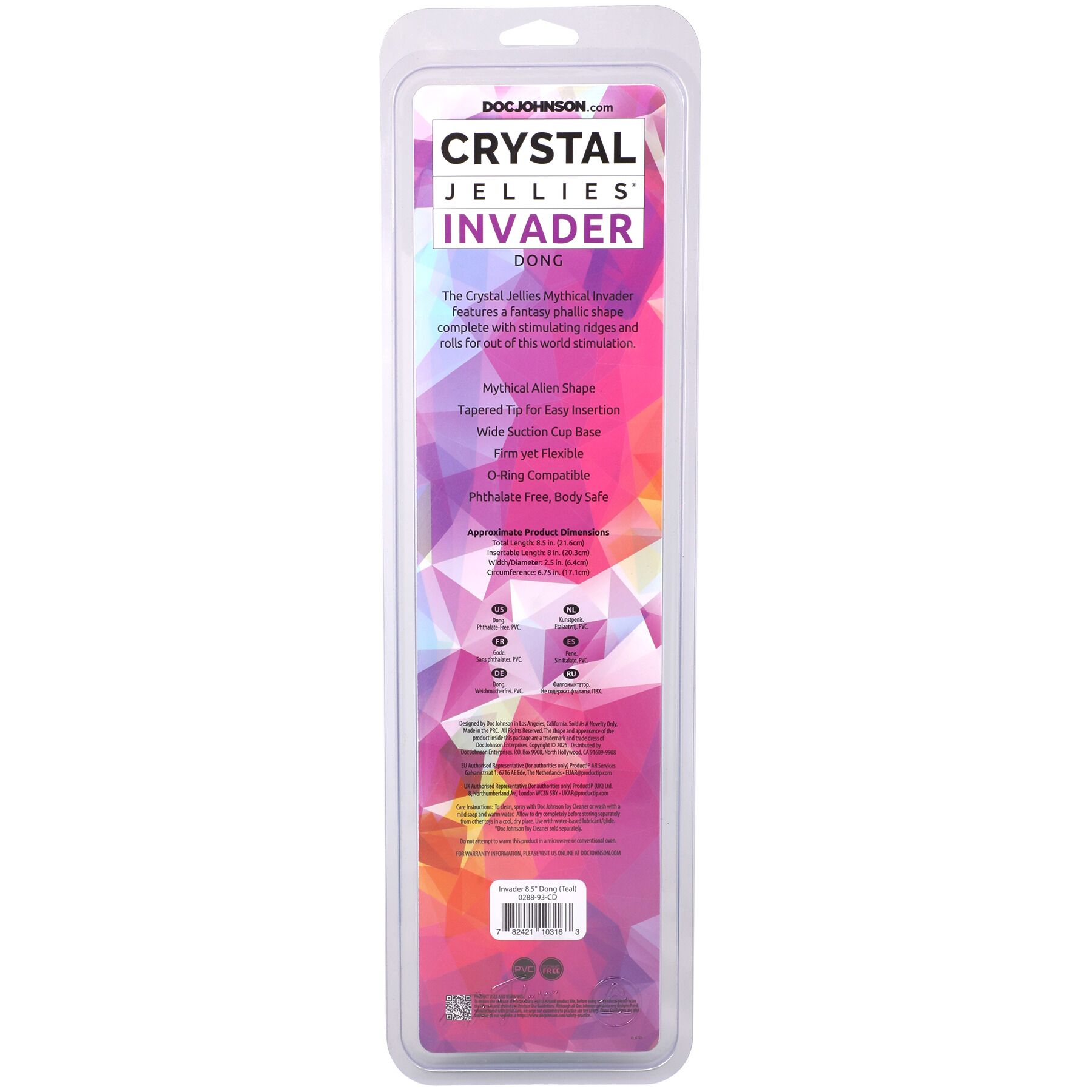 Фентезійний фалоімітатор Doc Johnson Crystal Jellies - Invader Dong 8.5 Inch - Teal - Зображення 6
