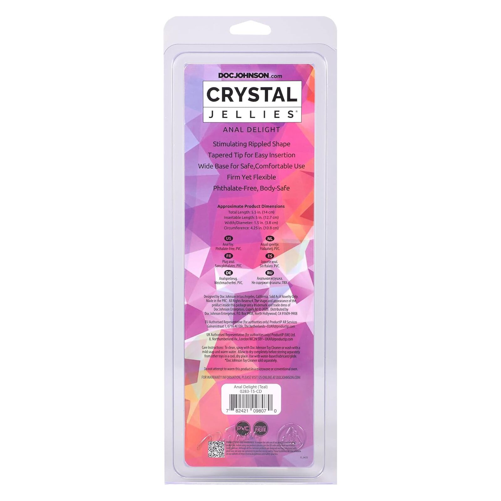 Дилдо Doc Johnson Crystal Jellies - Anal Delight - 5 Inch - Teal - Зображення 3