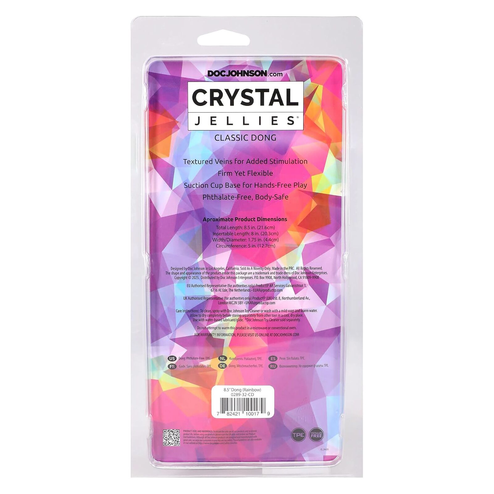 Дилдо Doc Johnson Crystal Jellies - 8.5 Inch Сlassic Dong - Rainbow - Зображення 6