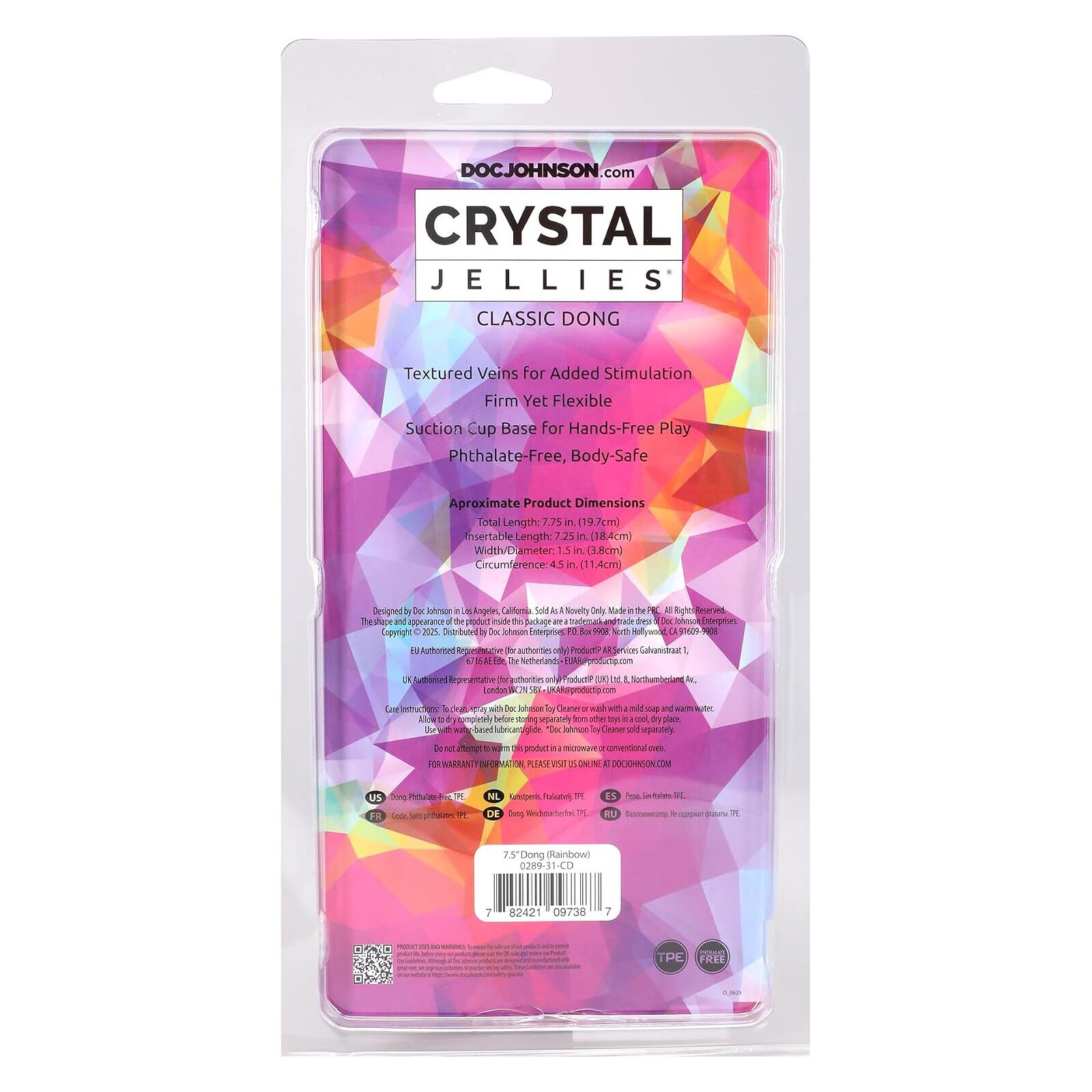 Дилдо Doc Johnson Crystal Jellies - 7.5 Inch Dong - Rainbow - Зображення 6
