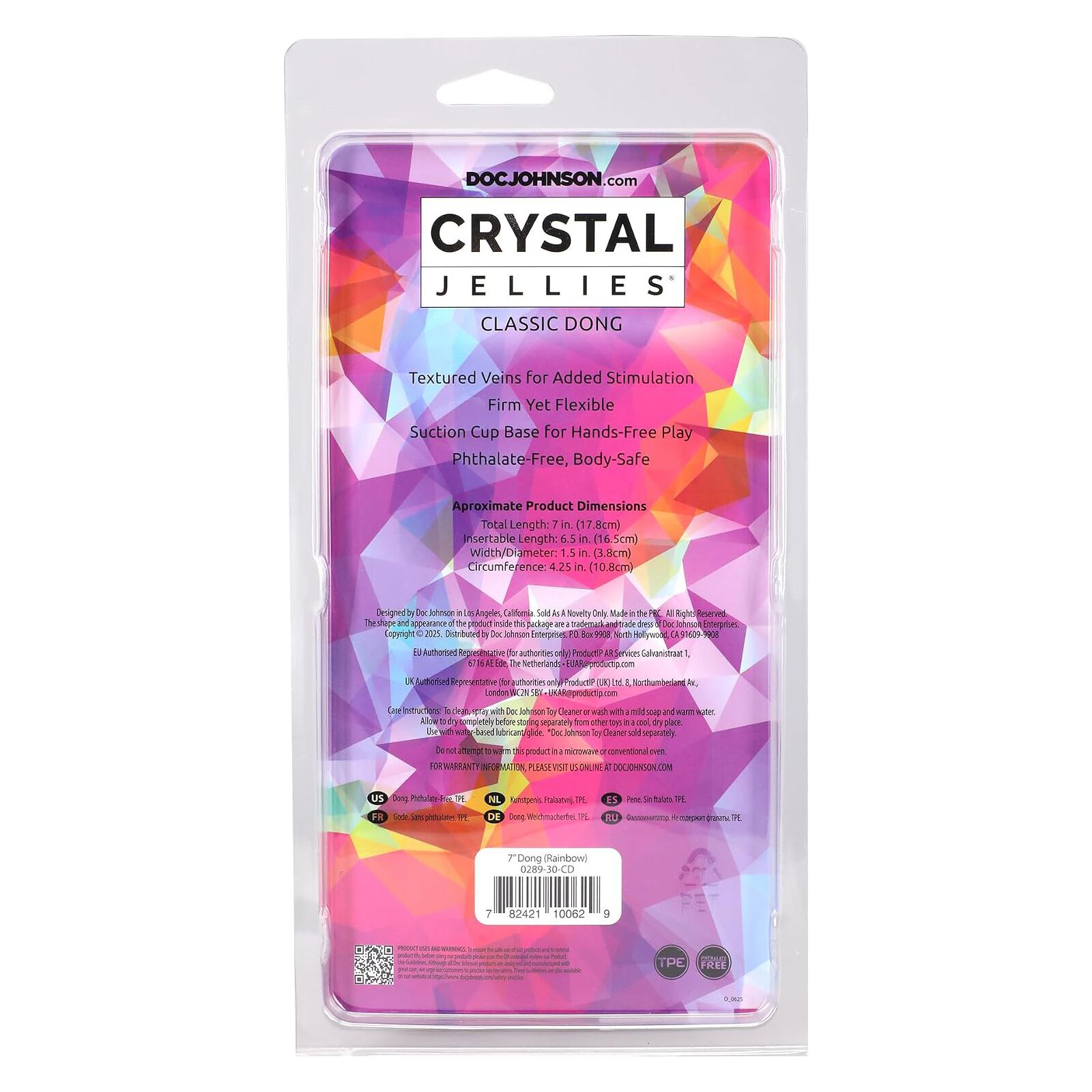 Дилдо Doc Johnson Crystal Jellies - 7 Inch Сlassic Dong - Rainbow - Зображення 6