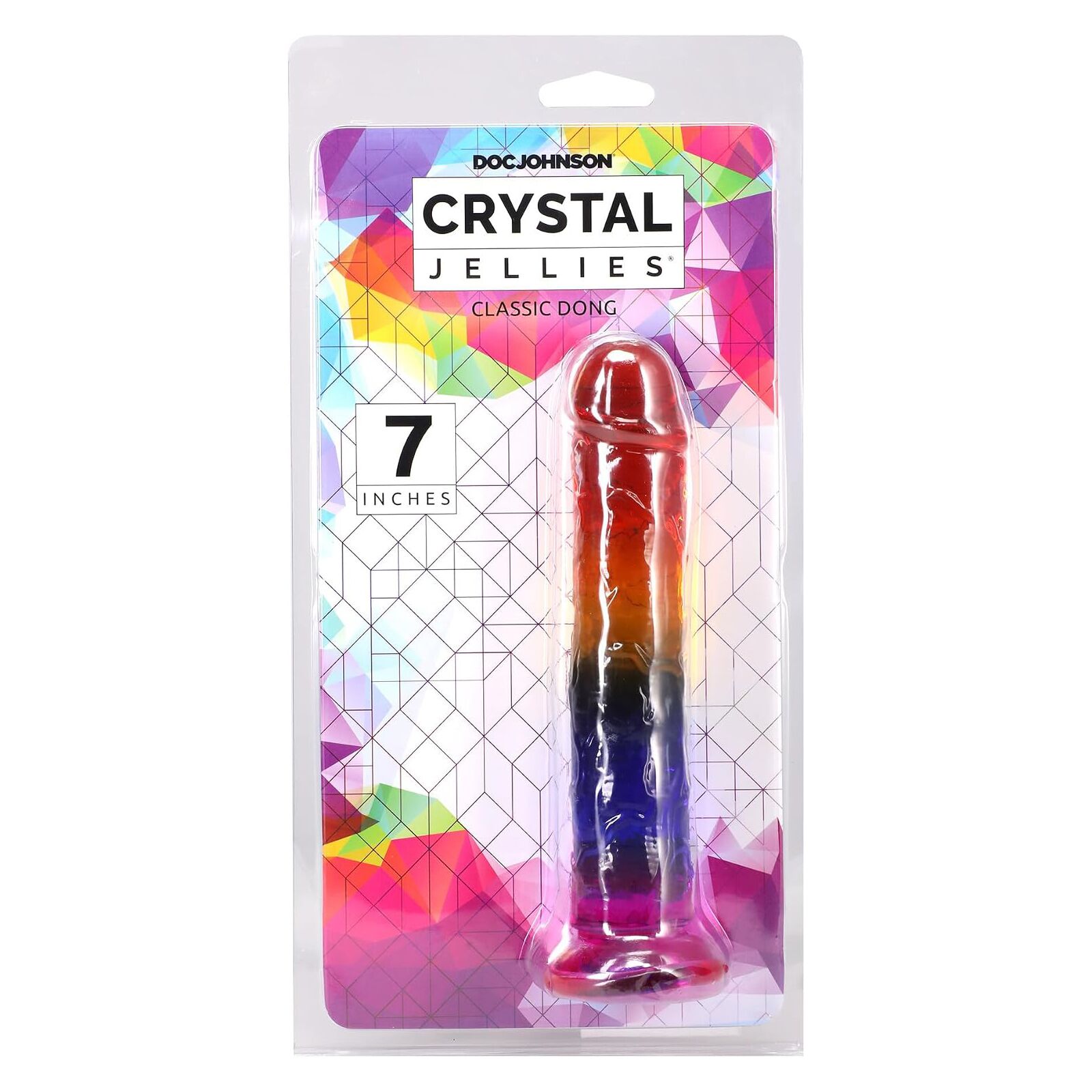 Дилдо Doc Johnson Crystal Jellies - 7 Inch Сlassic Dong - Rainbow - Зображення 5