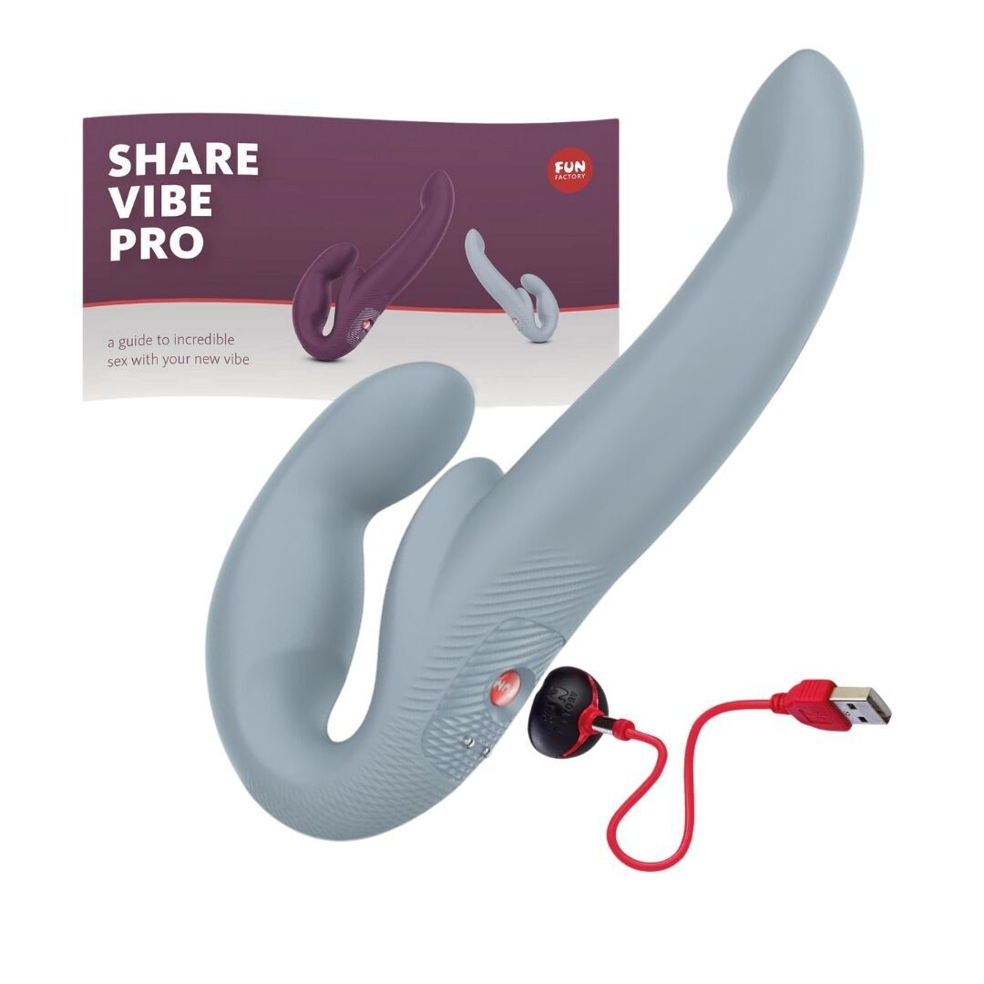 Безремінний страпон з вібрацією Fun Factory SHARE VIBE PRO cool grey (м'яте паковання!!!) - Зображення 6