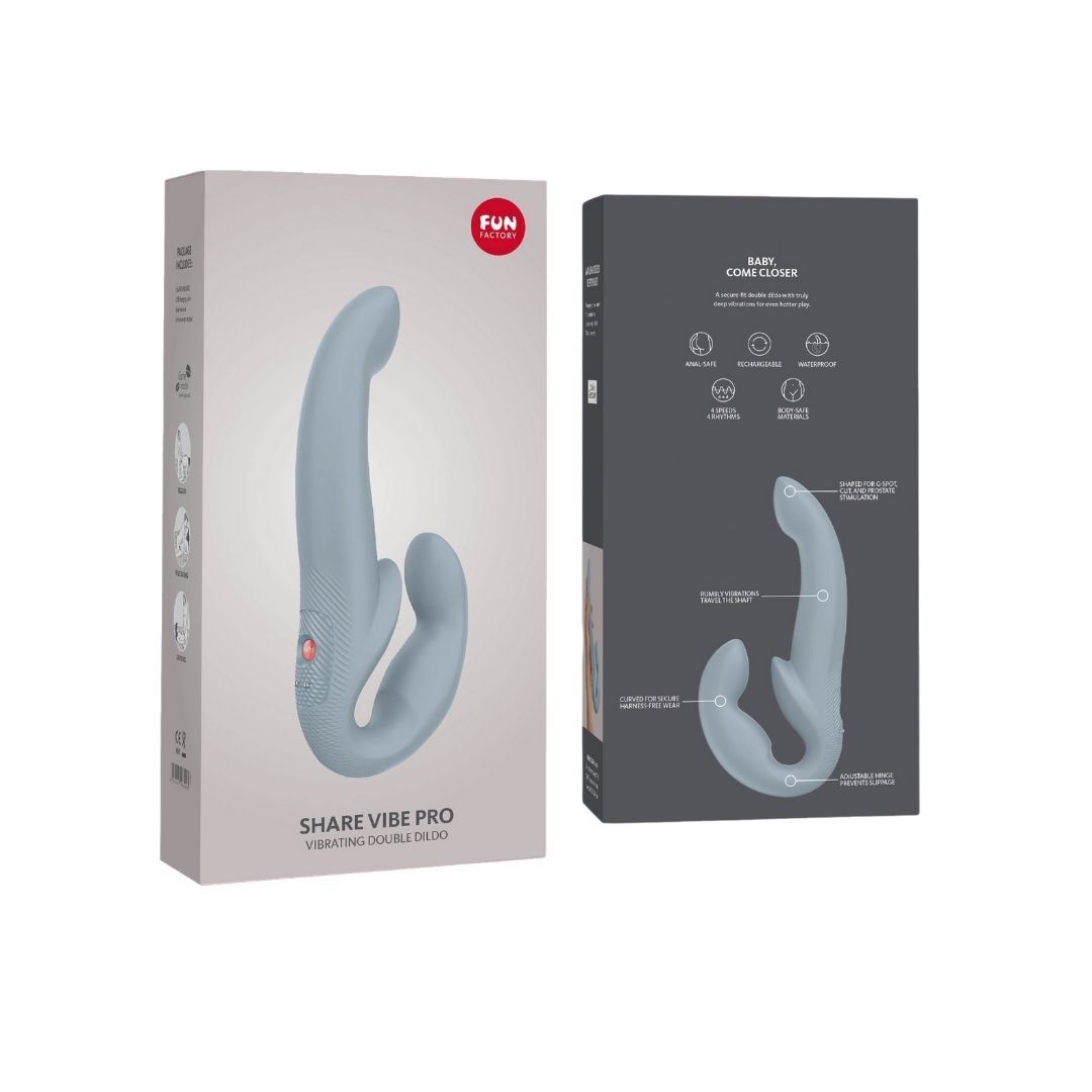 Безремінний страпон з вібрацією Fun Factory SHARE VIBE PRO cool grey (м'яте паковання!!!) - Зображення 7