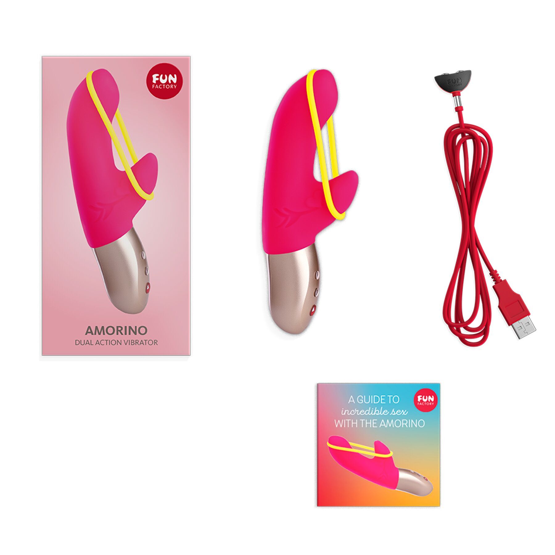Мінівібратор-кролик зі стимулювальною стрічкою Fun Factory AMORINO pink/neon yellow (м'яте паковання!!!) - Зображення 5